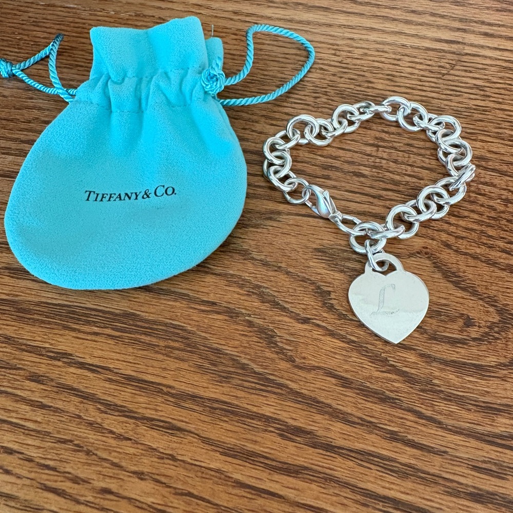 Tiffany & Co. Silver Heart Charm Bracelet with Pouch